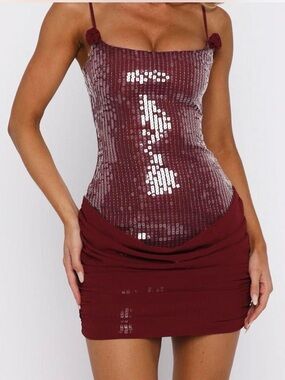 White Fox Boutique Burgundy Sequin Mini Dress